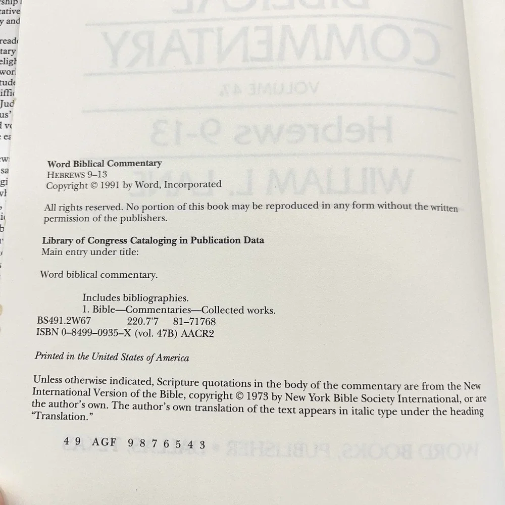 Word Biblical Commentary, Vol. 47b, Hebrews 9-13 Hardcover William L Lane